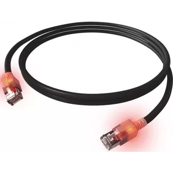 EasyLan DualBoot LED patch kabel RJ45 S/FTP Cat.6A (razred EA) z vtičem saCon LSOH črn 7,5 m