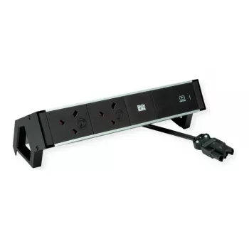 Bachmann Desk 2 Alu namizni podaljšek - 2x vtičnica UK tip G - 2m kabel - črn