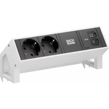 Bachmann DESK2 namizni napajalni modul 2x CEE7/3 1x USB-C 65W 0,2m RAL9010