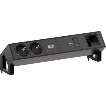 Bachmann DESK2 namizni napajalni modul 2x Schuko 1x USB-C 100W 1x reža za modul 0,2m kabel RAL9005 globoko črna