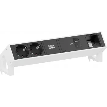 Bachmann DESK2 2x CEE 7/3 1x USB-C 100W 1x modul po meri 1m RAL 9010 čisto bela namizni napajalni in podatkovni modul