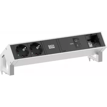 Bachmann DESK2 namizni napajalni modul 2x Schuko 1x USB-C 100W 1x reža za razširitveni modul 1m kabel INOX