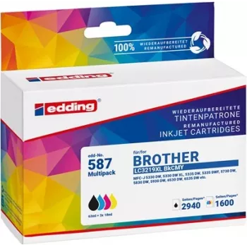 Edding združljive kartuše s črnilom, kombinirani paket črna, cyan, magenta, rumena – nadomestilo za Brother LC-3219XL serijo (4-kos paket)