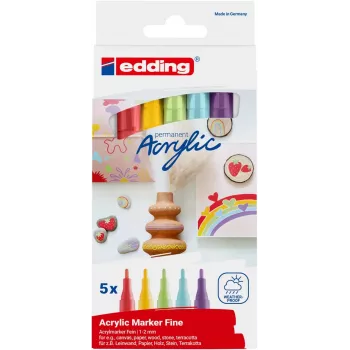 EDDING 5300 komplet akrilnih markerjev, mešane barve 1,0 – 2,0 mm, 5 kosov (4-5300-5S-2)