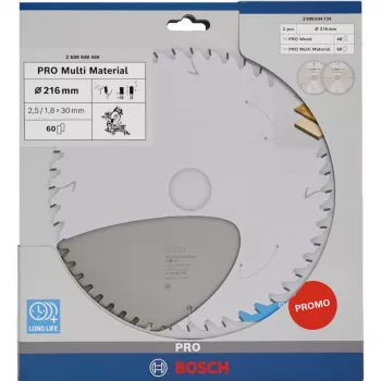 BOSCH PRO leseno/multimaterialno krožno žaginino rezilo 216 mm, 2 kosa