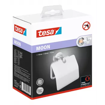 Tesa MOON držalo za toaletni papir s pokrovom, samolepilno, videz nerjavno jeklo, srebrno, 1 kos