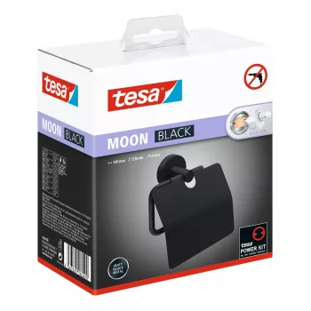 Tesa MOON BLACK držalo za toaletni papir s pokrovom, samolepilno, črno, 1 kos