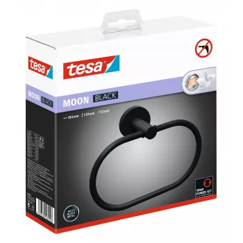 Tesa MOON BLACK obroč za brisače, samolepilni, kovina, prašno lakirana, mat črna