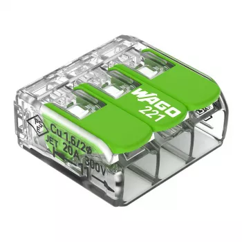 WAGO 221-423 3-vodni kompaktni konektor, 4 mm², prozoren