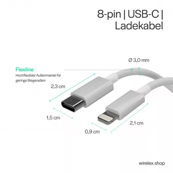 Flexline USB-C na Lightning kabel, PD, bel, 0,5m (FL31-13050)