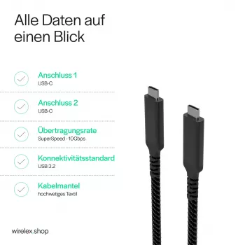 Flexline kabel USB-C na USB-C, USB 3.2 Gen 2, 100W PD, pleteni najlon, 1m (FL31-75004)