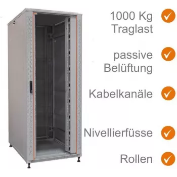 IT-BUDGET 19-palčna omrežna omara SRK - 42U - širina x globina 800x800 mm - pregledna/jeklena vrata - kabelski kanali - predmontirana - svetlo siva (99ITB19SRK4288GGNM)