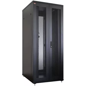 IT-BUDGET 19-palčna omara za omrežje SRK - 42U - 800x800 mm - perforirana dvojna vrata spredaj in zadaj - kabelski kanali - Flatpack - črna (RAL 9005)