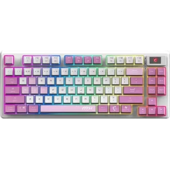 MSI Forge GK600 TKL RGB mehanska igralna tipkovnica, francoska postavitev AZERTY, bela/vijolična, Kailh Red stikala