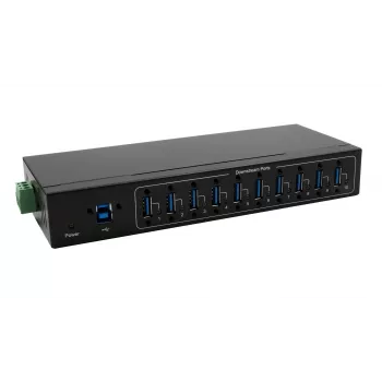 Exsys USB 3.2 Gen 1 10-portno kovinsko vozlišče s kompletom za DIN-tirnico, čipovje VIA VL811+, 5 Gbps, napajalnik 5V/4A, kabel 1,8m
