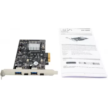 EXSYS EX-12005 PCI Express USB 3.2 Gen 2 (10 Gbps) 2-portni USB-A gostiteljski krmilnik s konzolo Low-Profile
