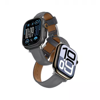 AMAZINGTHING Class Band usnjen pas za Apple Watch 45/46/49 mm - siva