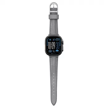 AMAZINGTHING Class Band usnjen pas za Apple Watch 45/46/49 mm - siva
