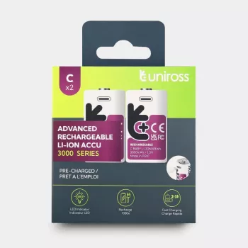 Uniross USB-C C/HR14 litij-ionska baterija 3000mAh, 2 kosa