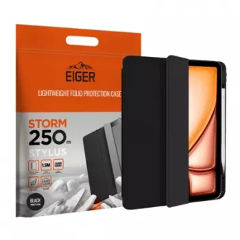 Eiger etui Folio črn magnetni stojalo ojačan z držalom za pisalo za Apple iPad Air 13 (2024-2025)/Pro 12,9 (2018-2023)