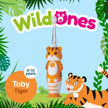 BRUSH BABY Wild Ones zvočna zobna ščetka za otroke 0-10 let, tiger