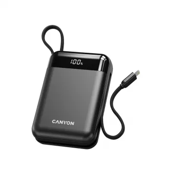 Canyon OnPower 204 20000 mAh prenosna baterija s kabli USB-C in Lightning, črna