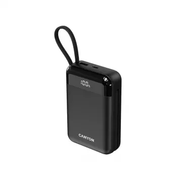 Canyon OnPower 204 20000 mAh prenosna baterija s kabli USB-C in Lightning, črna