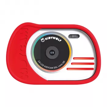 KIDYWOLF fotoaparat in videokamera rdeč - 8MP otroški digitalni fotoaparat z 2,0 inch LCD, Full HD 1080p, 4x zoom, odporno silikonsko ohišje, reža MicroSD, vgrajene igre, polnilna baterija, kabel USB in trak za nošenje
