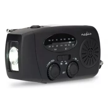 Nedis RDFMCR2000BK solarni radio z svetilko in funkcijo SOS, FM/AM, USB-C, 2000 mAh, črn