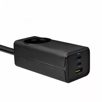 Akyga AK-CH-21 GaN USB polnilnik 65 W, 2 x USB-C + USB-A, z vtičnico, 1,5 m, črn