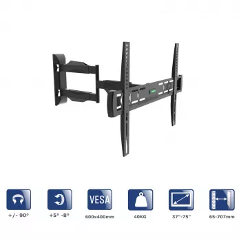 Akyga AK-MB-11 vrtljivo stensko držalo za TV, 37–75 inch, 40 kg, VESA 600x400, vrtenje ±90°, črno