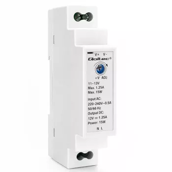 QOLTEC napajalnik za DIN letev 15W 12V 1,25A siv