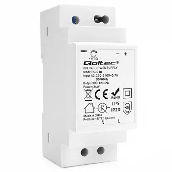 Qoltec napajalnik za DIN letev 24W 12V 2A siv