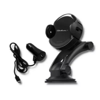Qoltec PRO brezžični polnilnik za avto z IR držalom 15W QC 3.0 USB Type-C, črn
