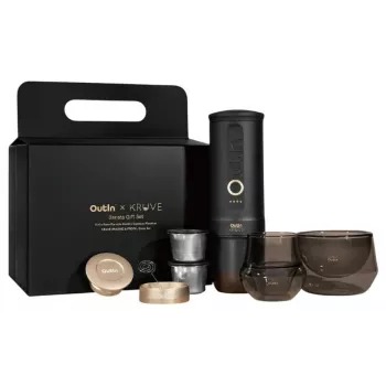 OutIn Nano x Kruve prenosni aparat za espresso darilni set črno-zlat