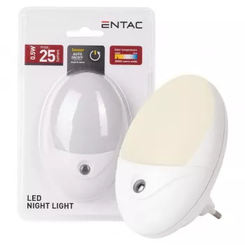ENTAC LED nočna lučka 0,5W ovalna toplo bela s senzorjem mraka