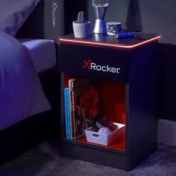 X Rocker igralna nočna omarica z RGB LED osvetlitvijo, sivo-rdeča