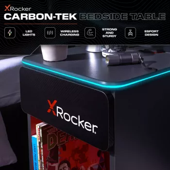 X Rocker igralna nočna omarica z RGB LED osvetlitvijo, sivo-rdeča