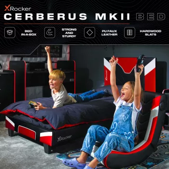 XROCKER igralna in dirkalna enojna postelja 90x190cm, rdeče umetno usnje