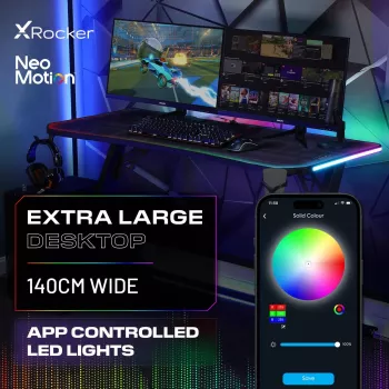 X Rocker Lumio XL RGB igralna miza z RGB osvetlitvijo in podlogo za miško, 140 cm