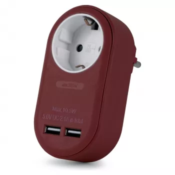ENTAC vtični adapter z 2x USB-A, bordo