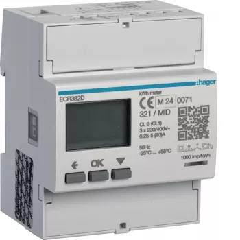 Hager ECR382D trifazni merilnik energije z neposrednim priklopom 80A 4 moduli Modbus MID