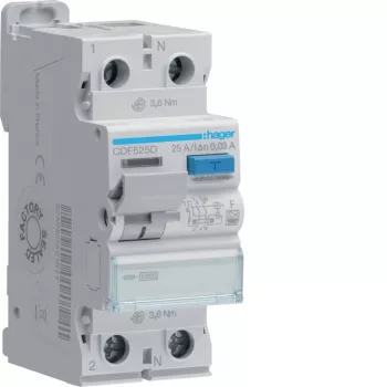 HAGER CDF525D zaščitno stikalo na diferenčni tok 2P 10kA 25A 30mA tip F