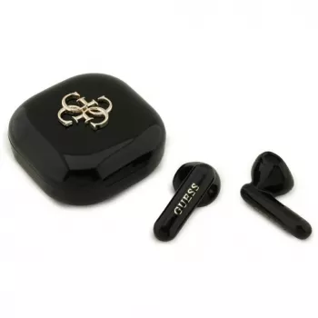 Guess 4G Metal Logo prave brezžične stereo Bluetooth slušalke s polnilno škatlico (črne)