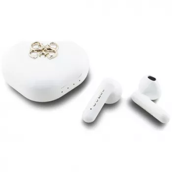 Guess 4G Metal Logo prave brezžične stereo Bluetooth slušalke s polnilno škatlico (bele)