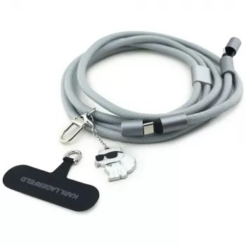 Karl Lagerfeld Crossbody Strap Choupette Charm – univerzalni trak za telefon / kabel USB-C na USB-C 1,5m (siv)