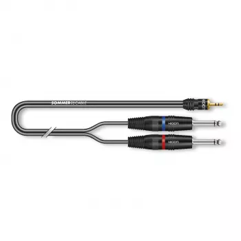 Sommer Cable SC-Onyx 2025 MKII stereo razdelilni kabel, 2 x 1 x 0,25 mm², 3,5-mm stereo miniklinka na 2x 6,3-mm mono klinko, HICON, črn, 2,5 m (ON1W-0250-SW)