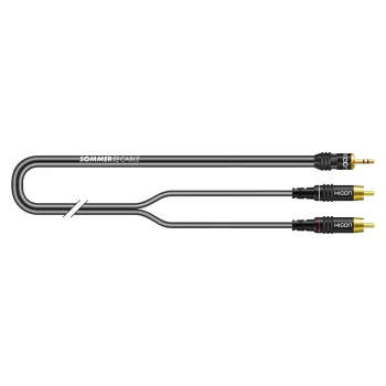 Sommer Cable SC-Onyx 2025 MKII stereo razdelilni kabel, 2 x 1 x 0,25 mm², 3,5-mm stereo miniklinka na 2x RCA vtič, HICON, črn, 2,5 m (ON2A-0250-SW)