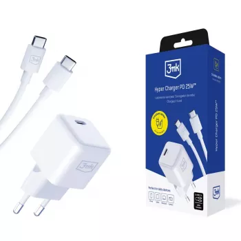 3MK Hyper polnilnik PD 25W + 1x kabel USB-C na USB-C