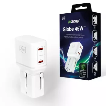 3mk incharge® Globe 45W™ 2C PD QC4+ PPS SCP AFC US/EU/AUS/UK bel